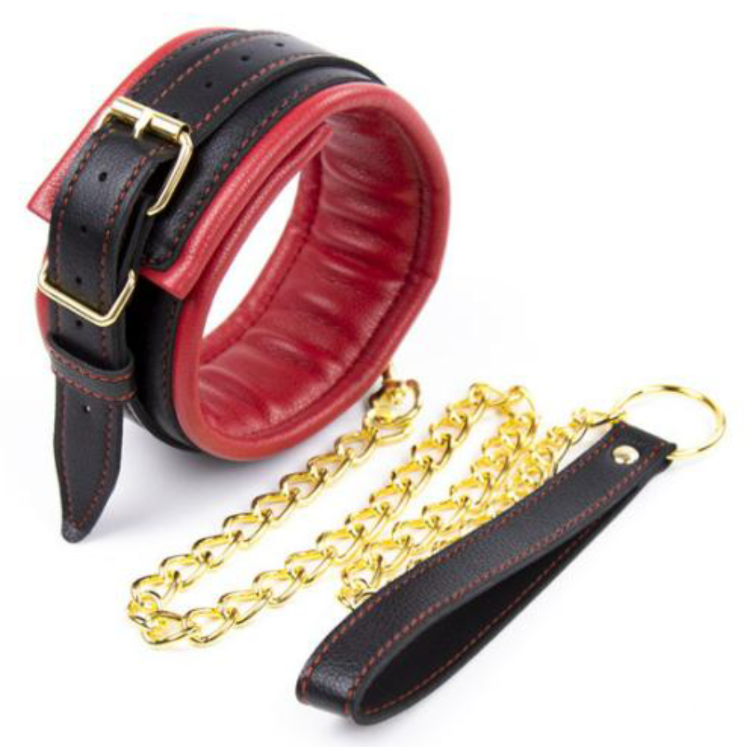 VSC Novelty - Collare Fashion Nero e Rosso con Guinzaglio