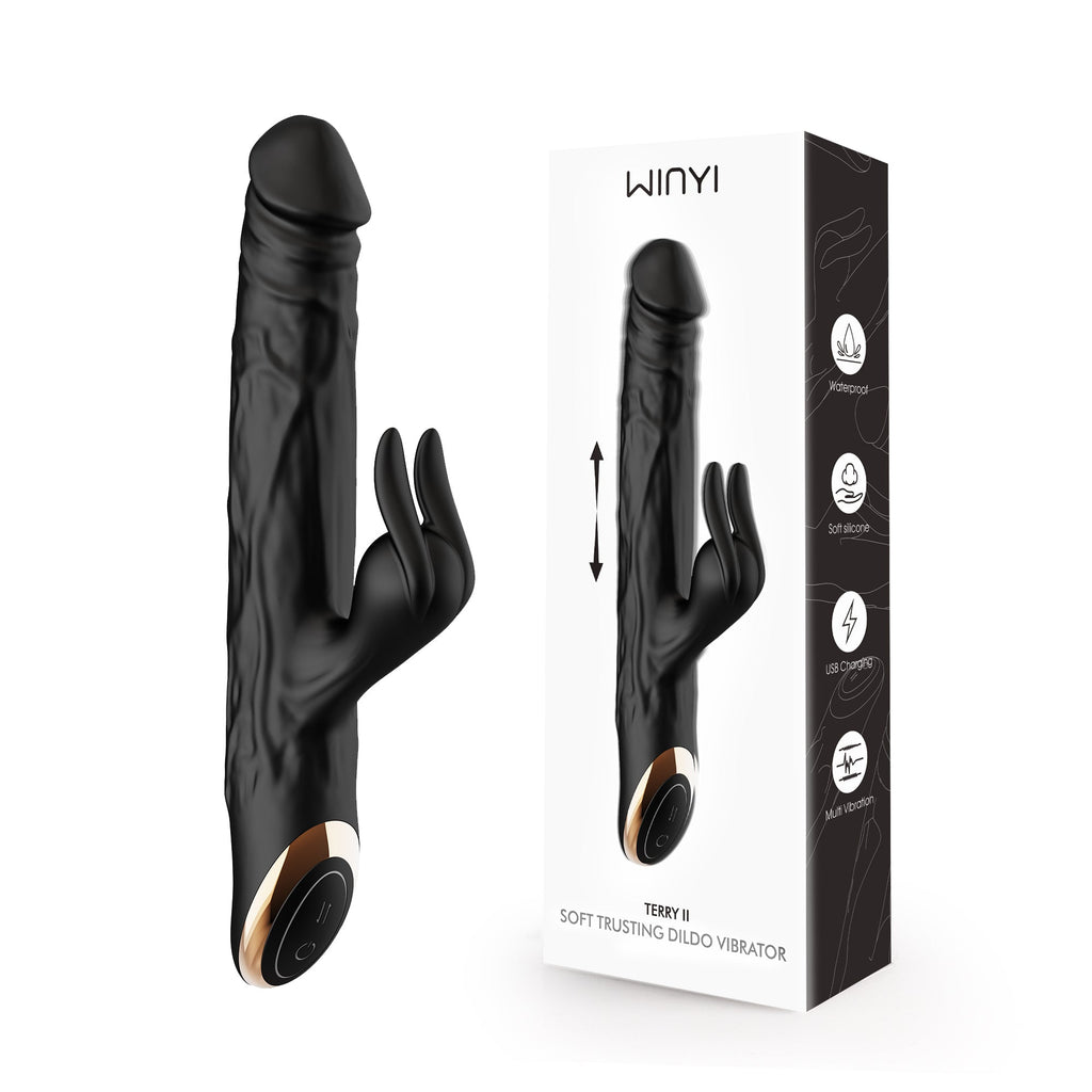 Winyi - Vibratore Realistico Rabbit & Thrusting Soft Touch - Terry II - Nero