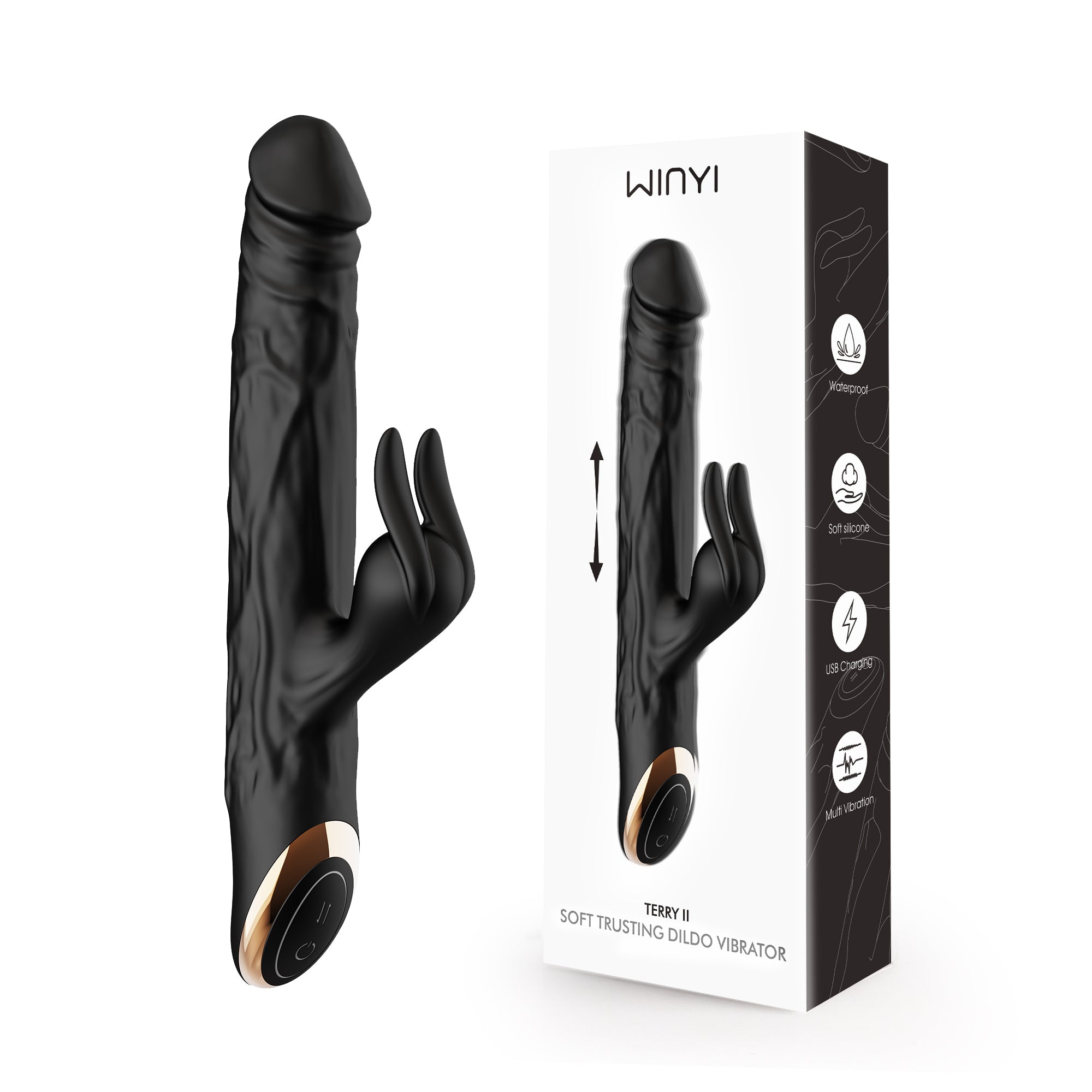 Winyi - Vibratore Realistico Rabbit & Thrusting Soft Touch - Terry II - Nero