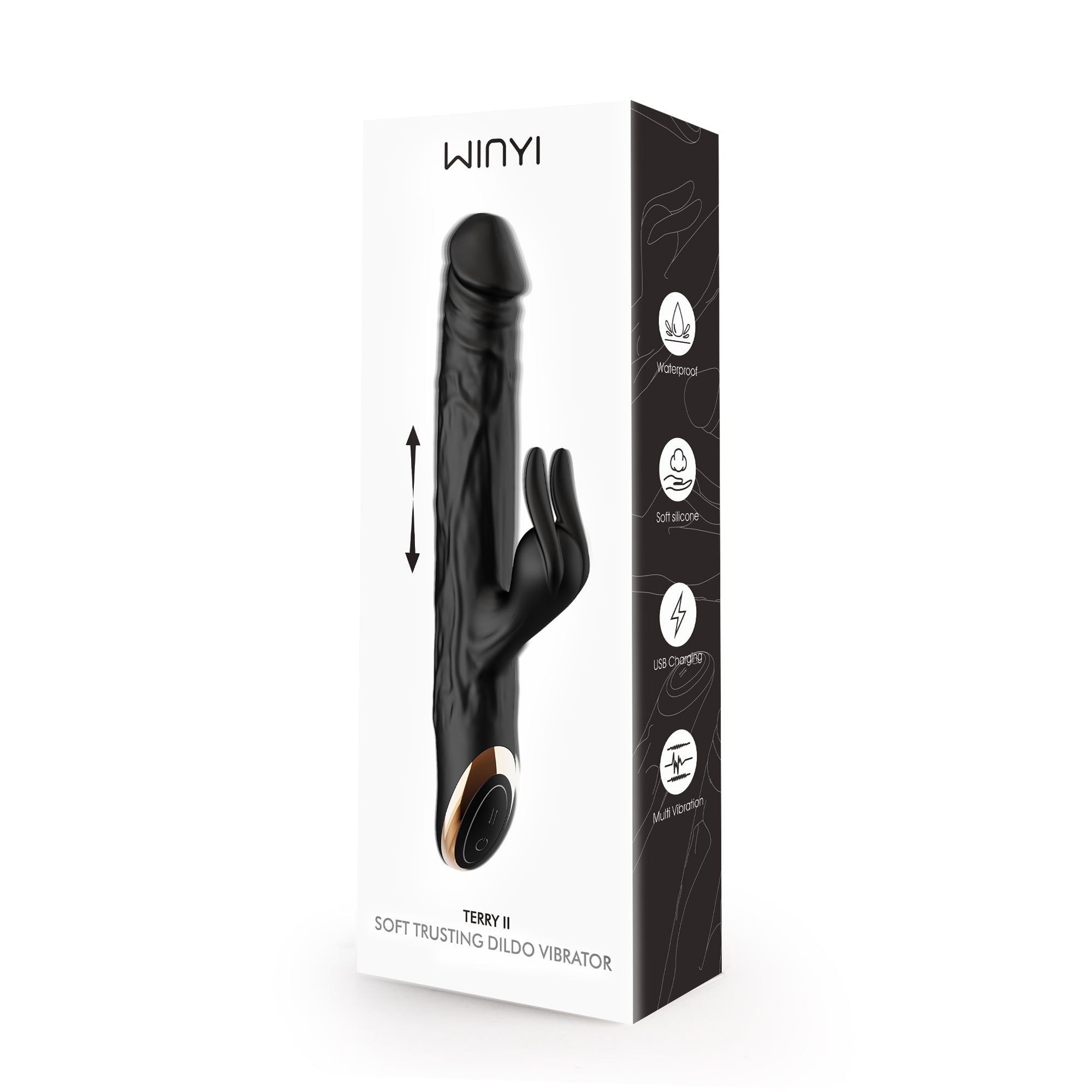 Winyi - Vibratore Realistico Rabbit & Thrusting Soft Touch - Terry II - Nero