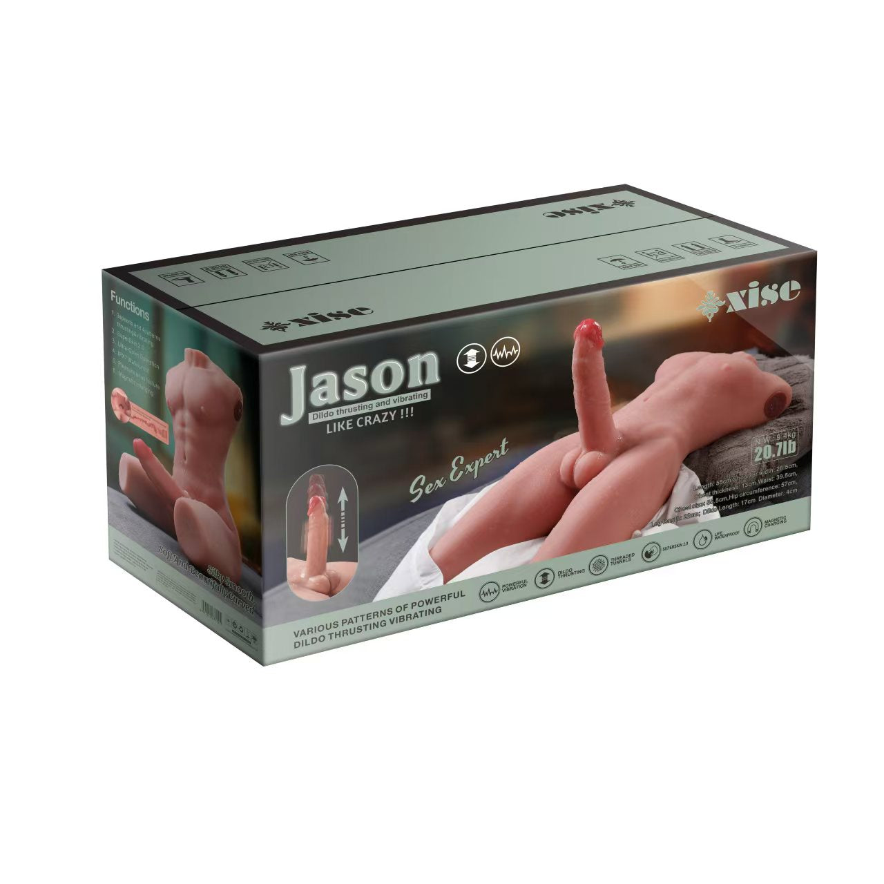 Xise - Jason - Torso Completo con Dildo Funzione Thrusting e Vibrante - 6,7"