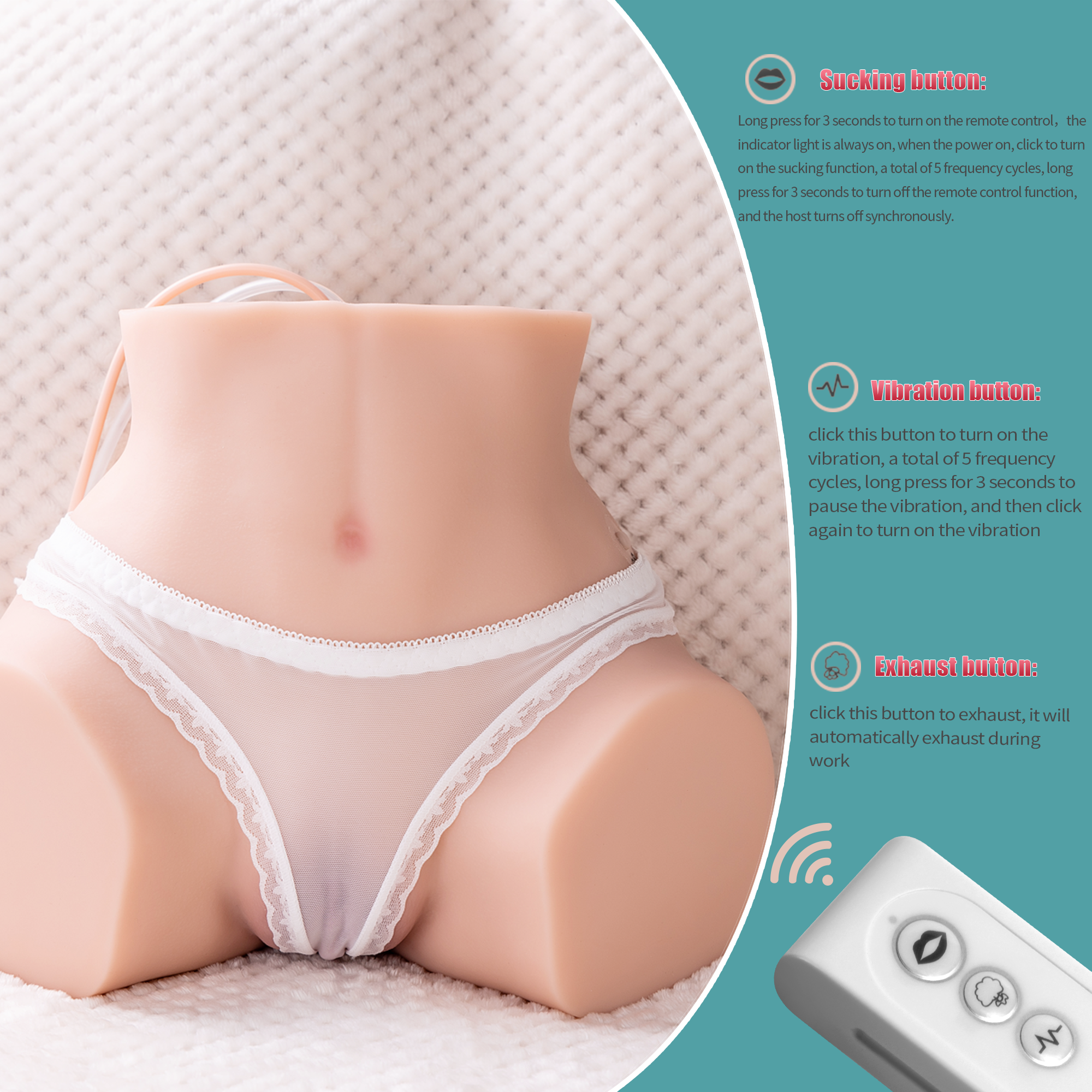 Xise - Lona - Torso con Funzione Vibrante e Suzione con Remote Control