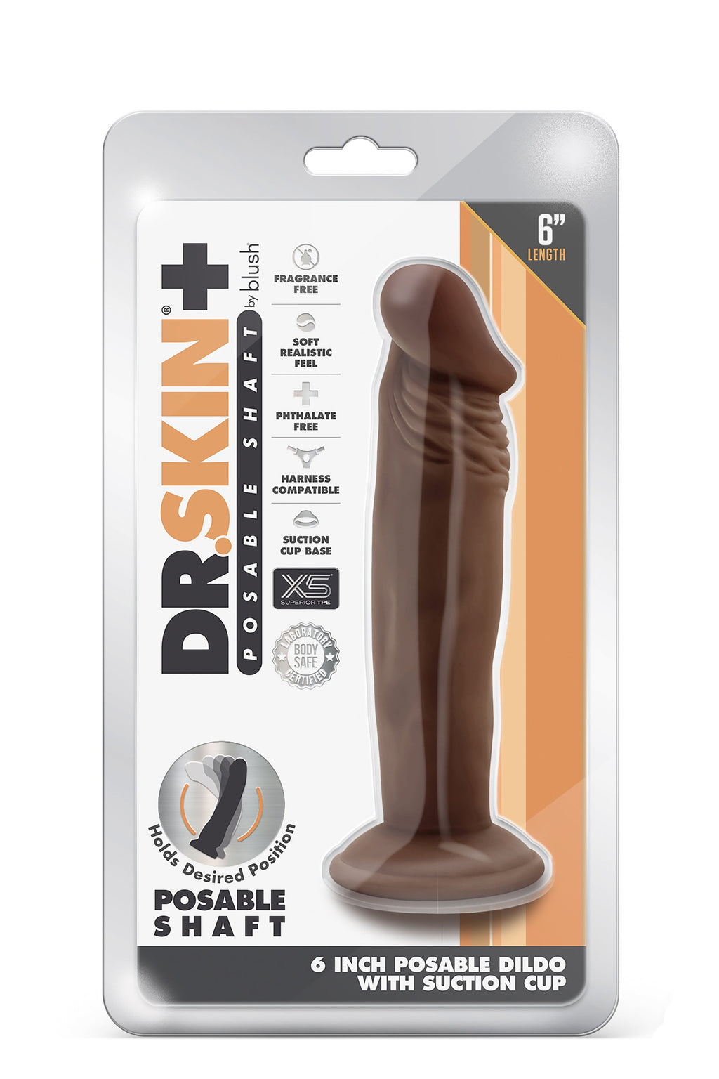 DR. SKIN PLUS DILDO POSIZIONABILE 6 POLLICI CIOCCOLATO