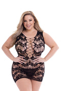MINI ABITO IN PIZZO FRONTALE CON CORSETTO BACI NERO, QS