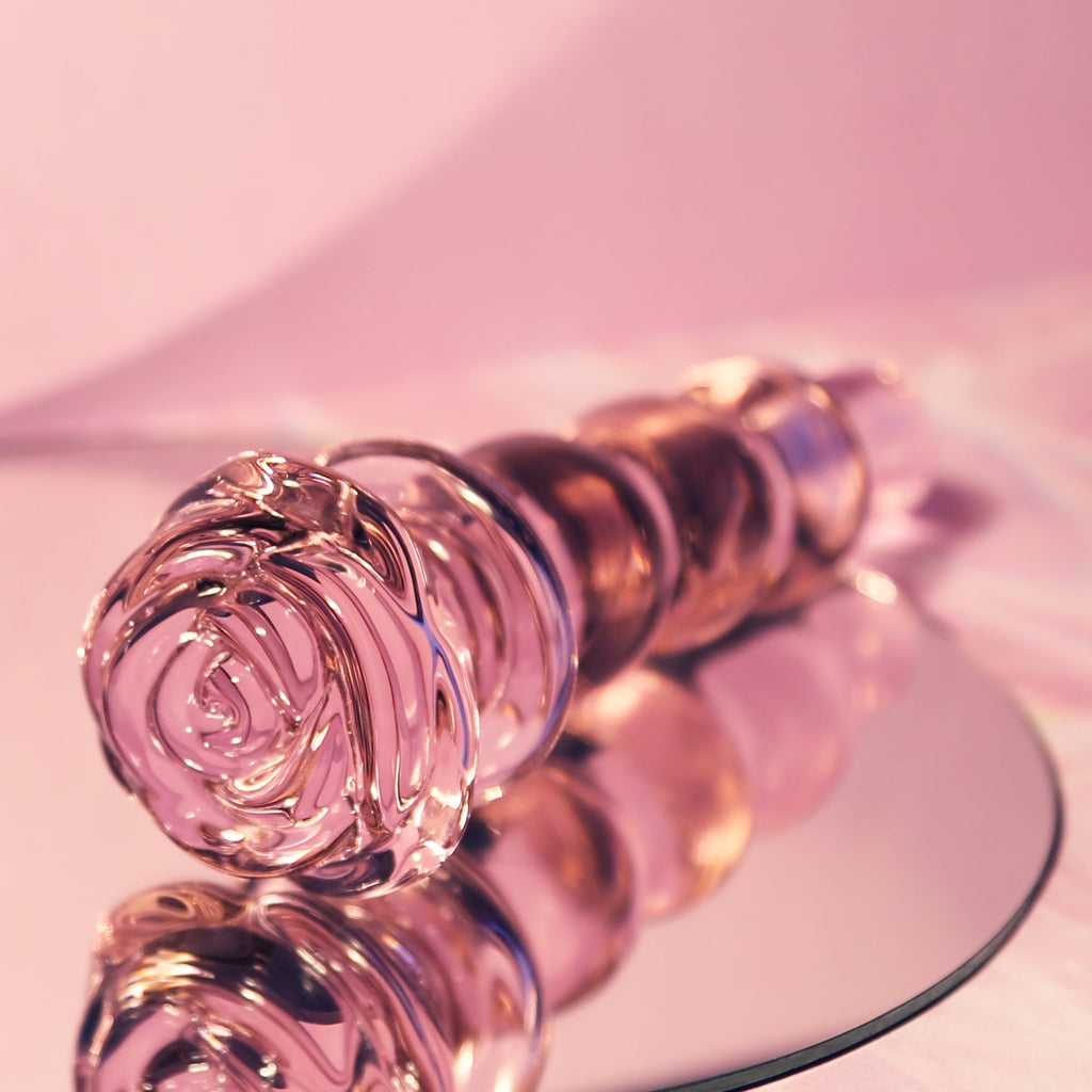 Tappo in vetro smaltato a forma di rosa con perline
