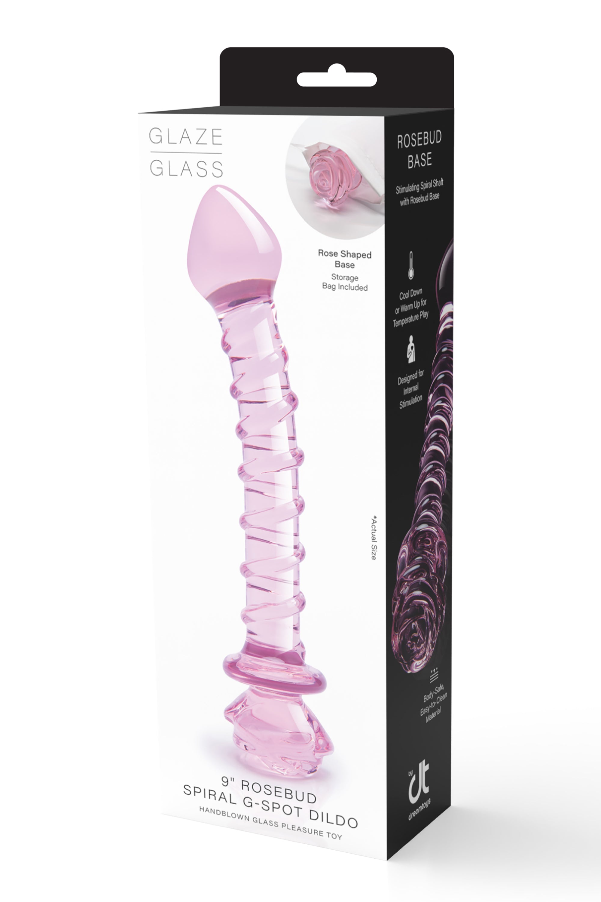 DILDO A SPIRALE CON ROSA IN VETRO Smaltato PER IL PUNTO G