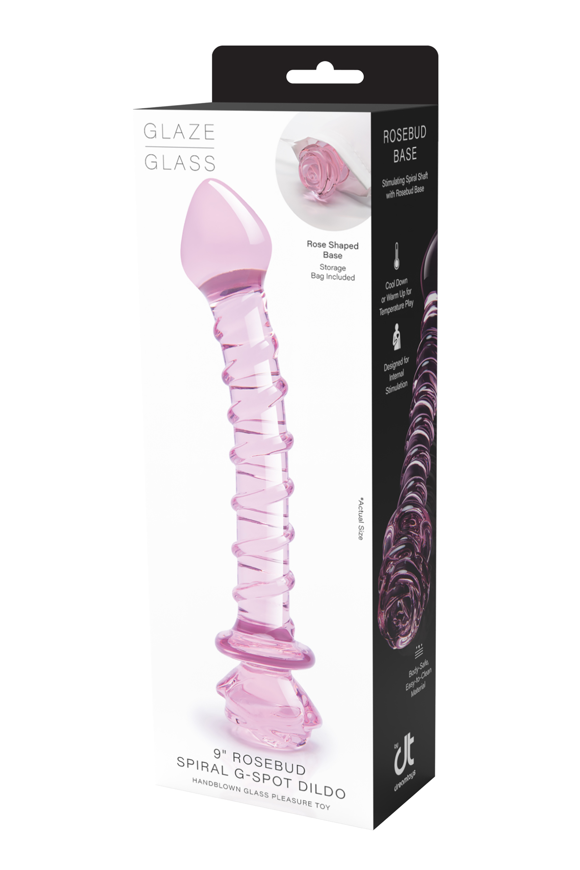 DILDO A SPIRALE CON ROSA IN VETRO Smaltato PER IL PUNTO G
