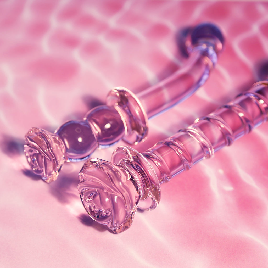 DILDO A SPIRALE CON ROSA IN VETRO Smaltato PER IL PUNTO G