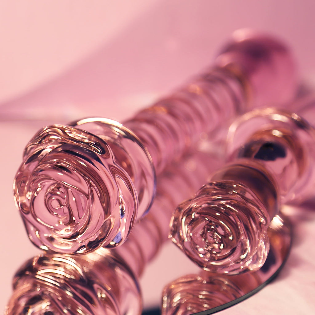 DILDO A SPIRALE CON ROSA IN VETRO Smaltato PER IL PUNTO G