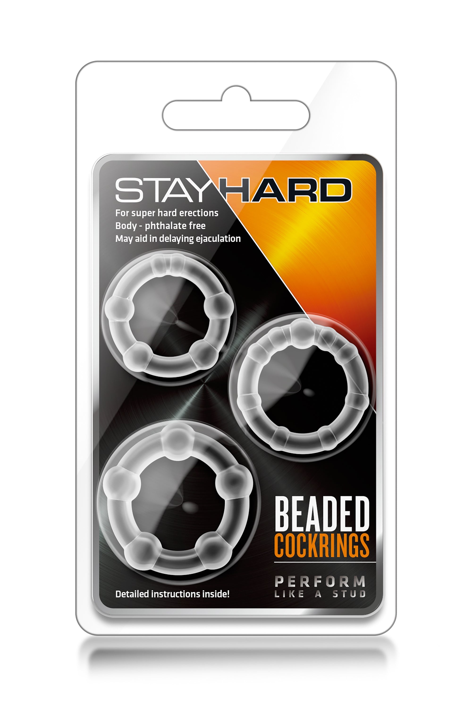 ANELLI PER IL PENE CON PERLINE TRASPARENTI STAY HARD