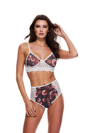 Completo reggiseno grigio con motivo floreale e pizzo