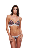 Completo reggiseno grigio con motivo floreale e pizzo