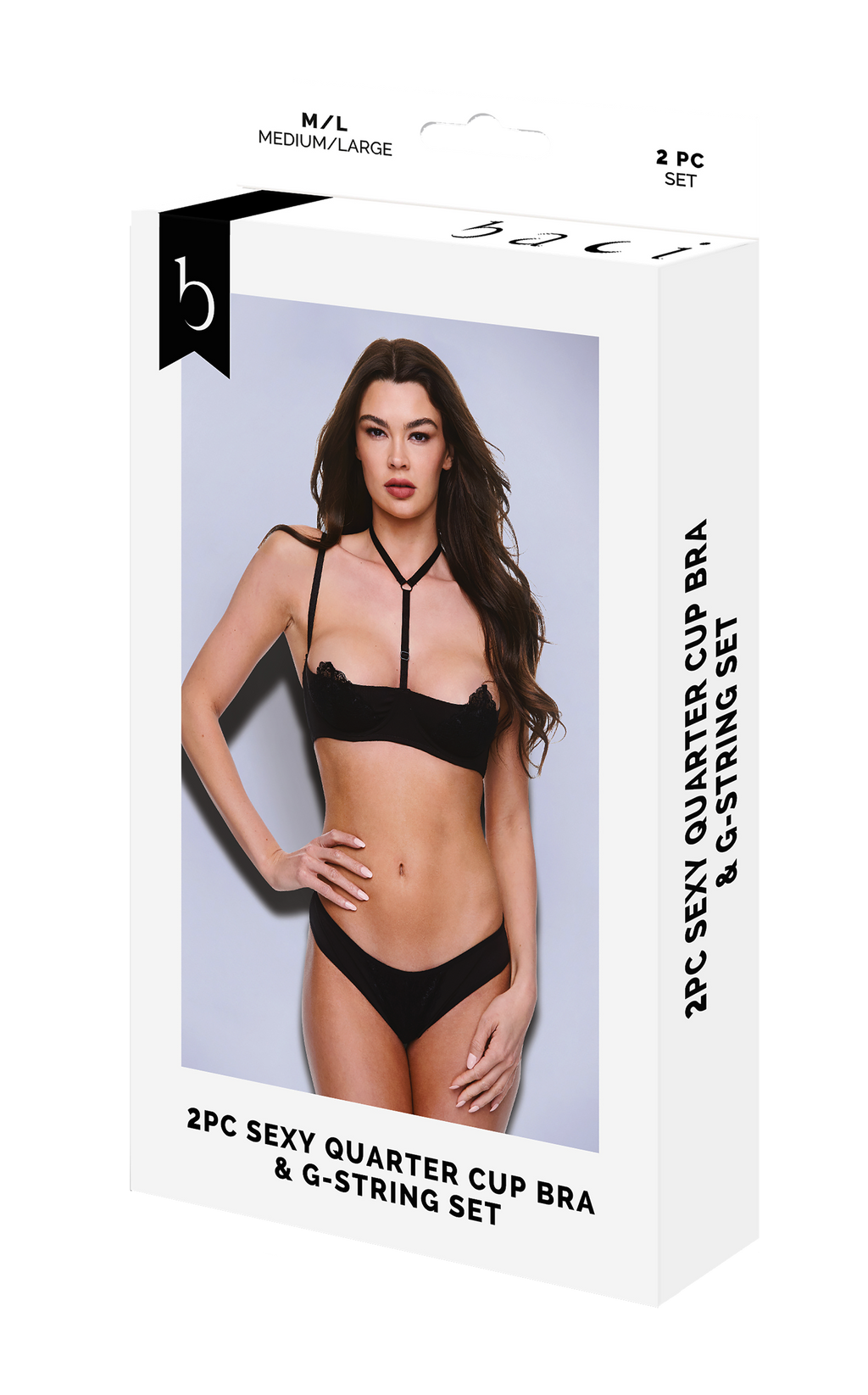BACI 2 PEZZI REGGISENO E PERIZOMA SEXY A QUARTO DI COPPA NERO