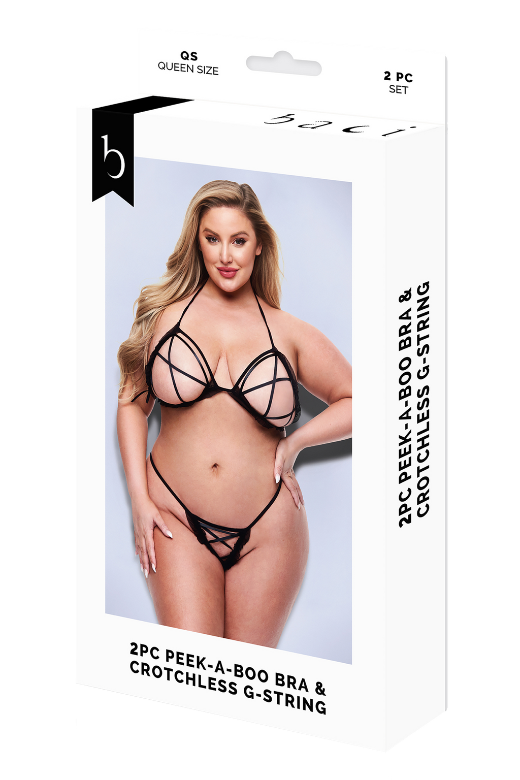 BACI 2 PEZZI REGGISENO PEEK-A-BOO E PERIZOMA SENZA CAVALLO NERO, QS