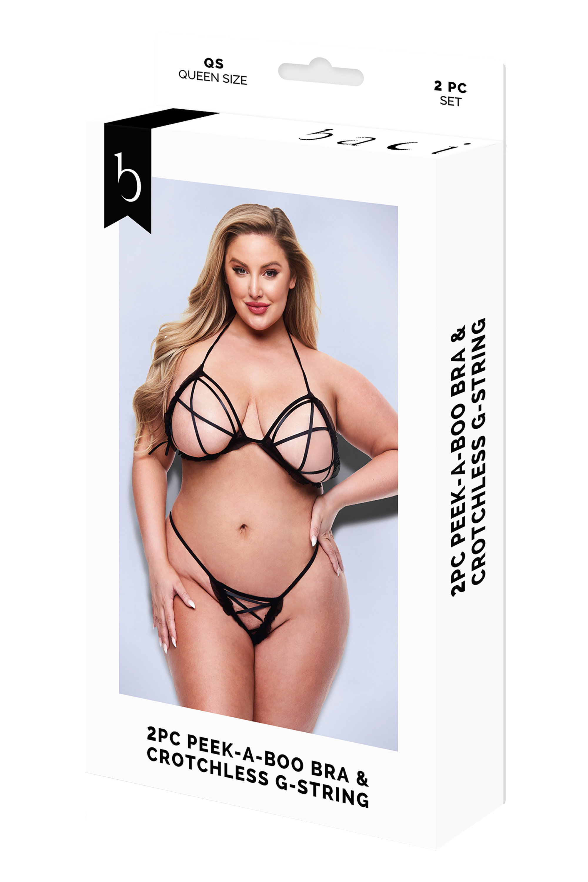 BACI 2 PEZZI REGGISENO PEEK-A-BOO E PERIZOMA SENZA CAVALLO NERO, QS