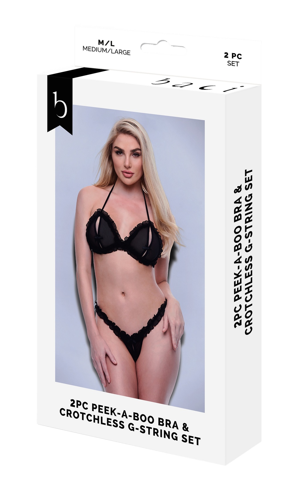 Completo 2 pezzi reggiseno e perizoma senza cavallo BACI nero