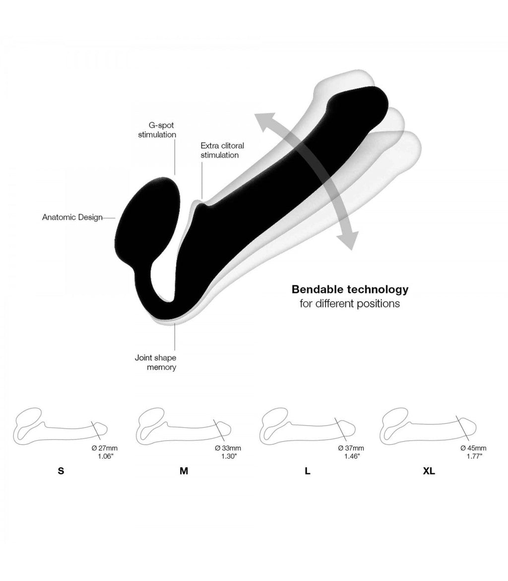 IMBRACATURA DILDO STRAP-ON FLESSIBILE MORBIDO SILICONE NERO M