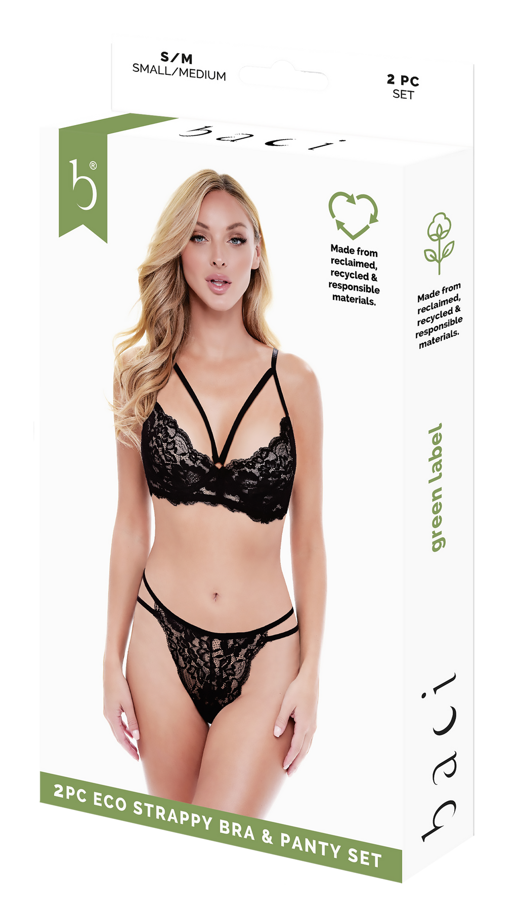 Set 2 pezzi di reggiseno e slip con spalline sottili BACI, colore nero