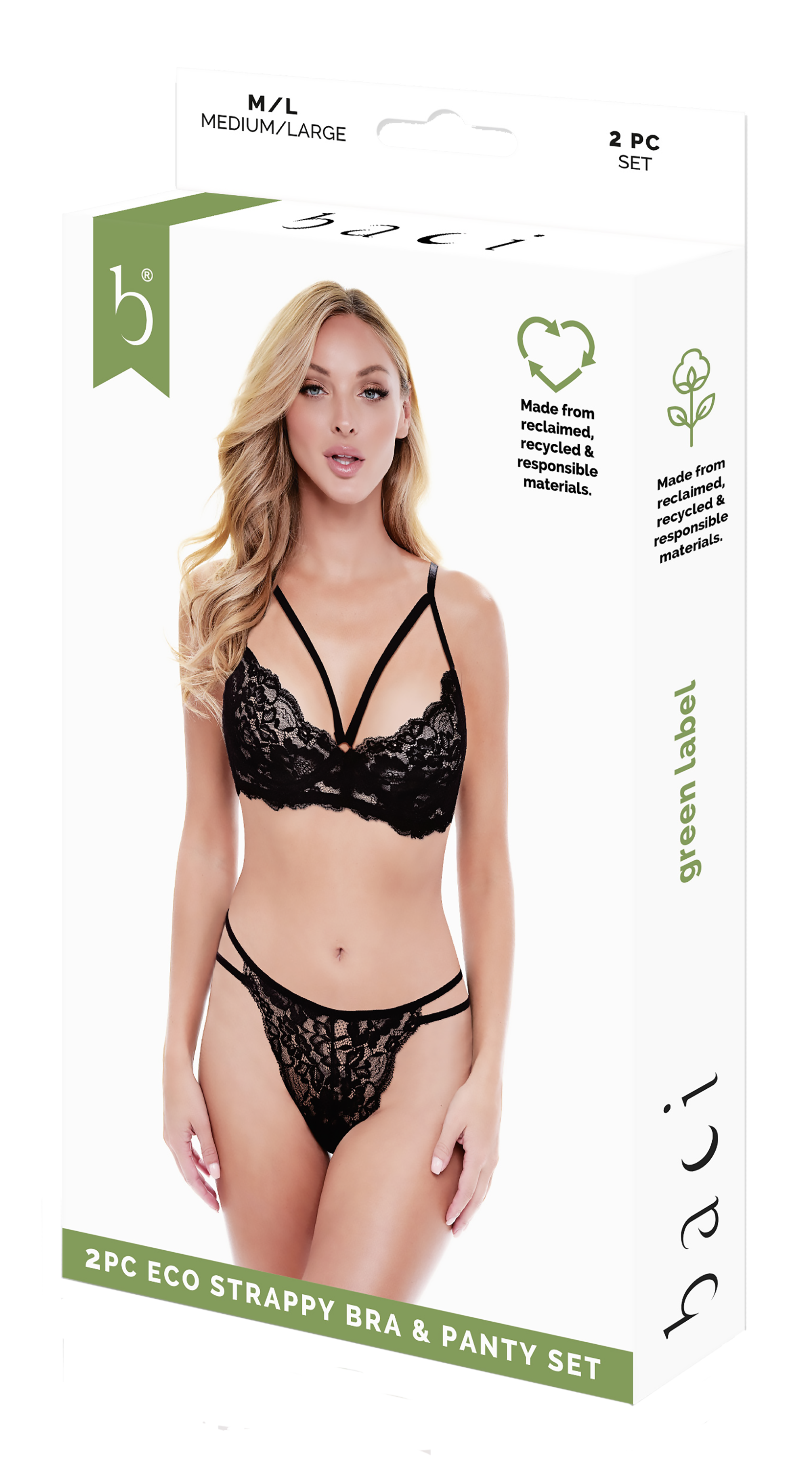 Set 2 pezzi di reggiseno e slip con spalline sottili BACI, colore nero