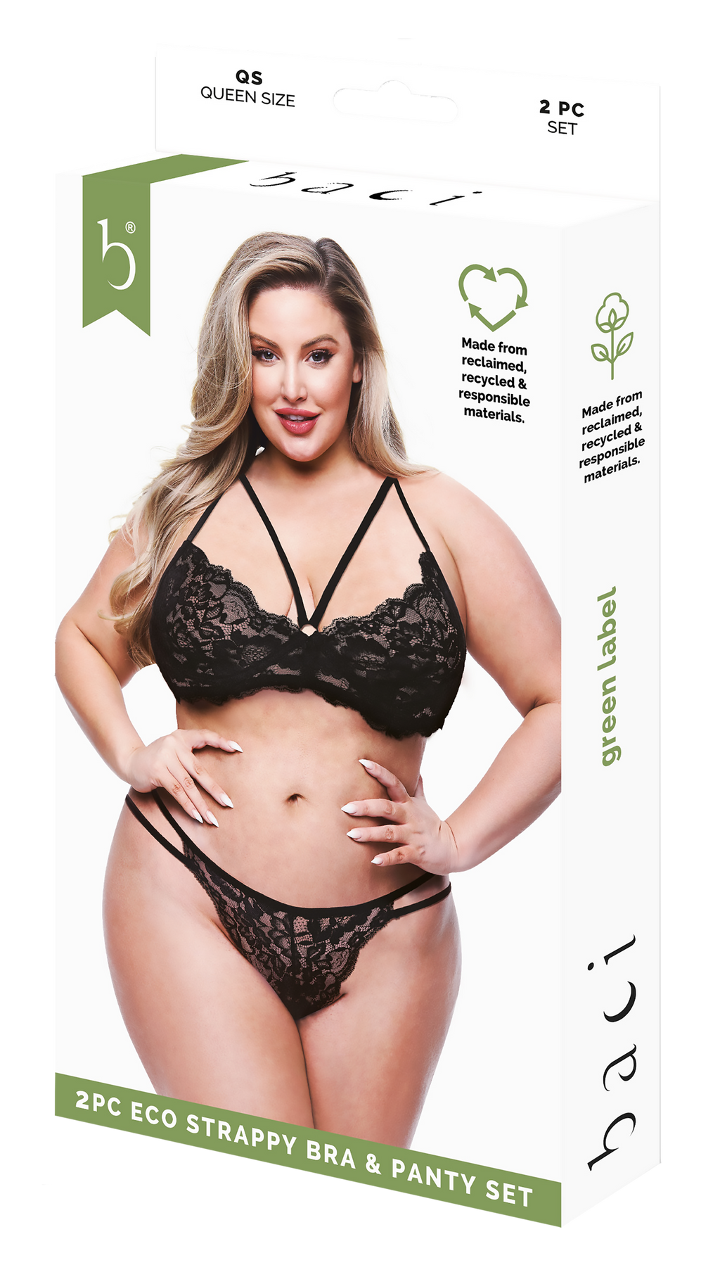 BACI 2 PEZZI REGGISENO E SLIP ECO CON SPALLINE NERI, QS