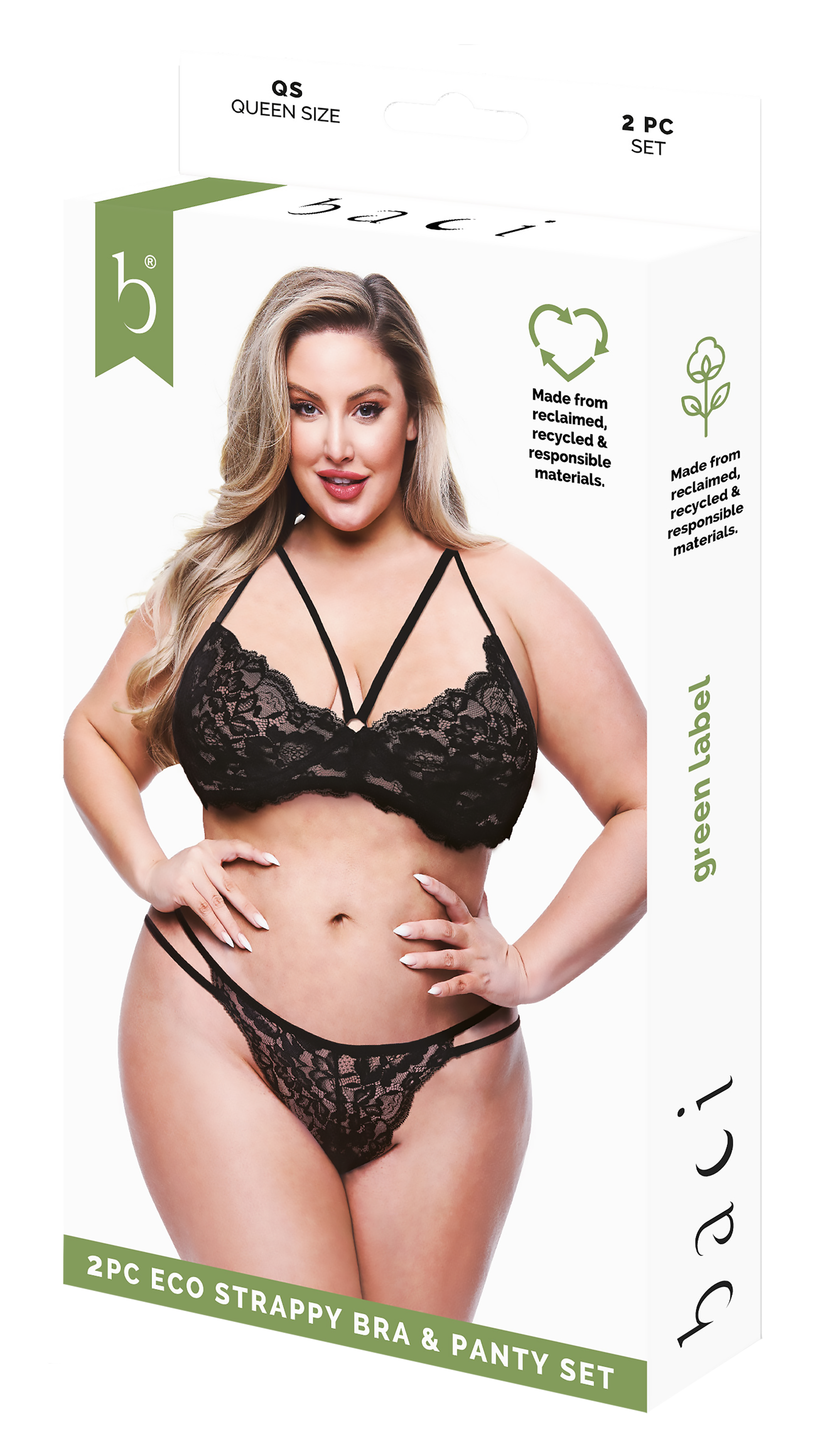 BACI 2 PEZZI REGGISENO E SLIP ECO CON SPALLINE NERI, QS