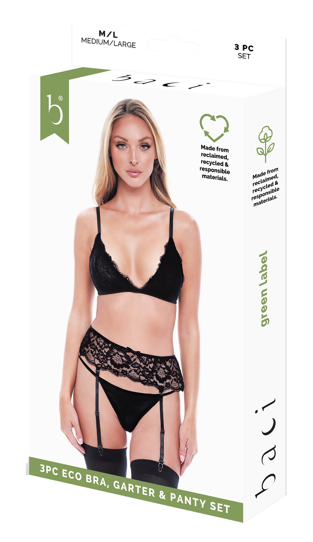 BACI 3 PEZZI REGGISENO, GIARDINIERA E SLIP ECO COMPLETO NERO