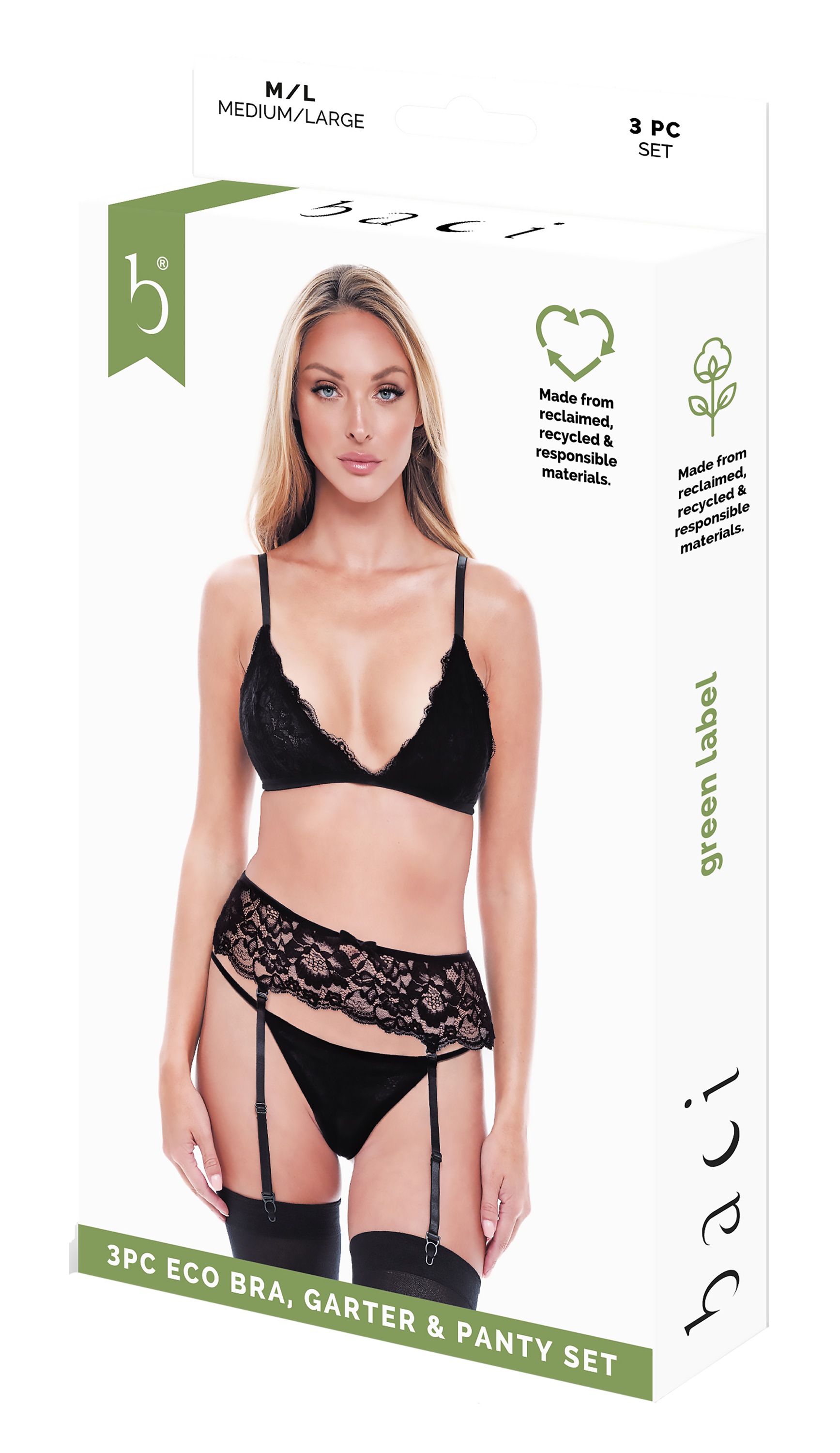 BACI 3 PEZZI REGGISENO, GIARDINIERA E SLIP ECO COMPLETO NERO