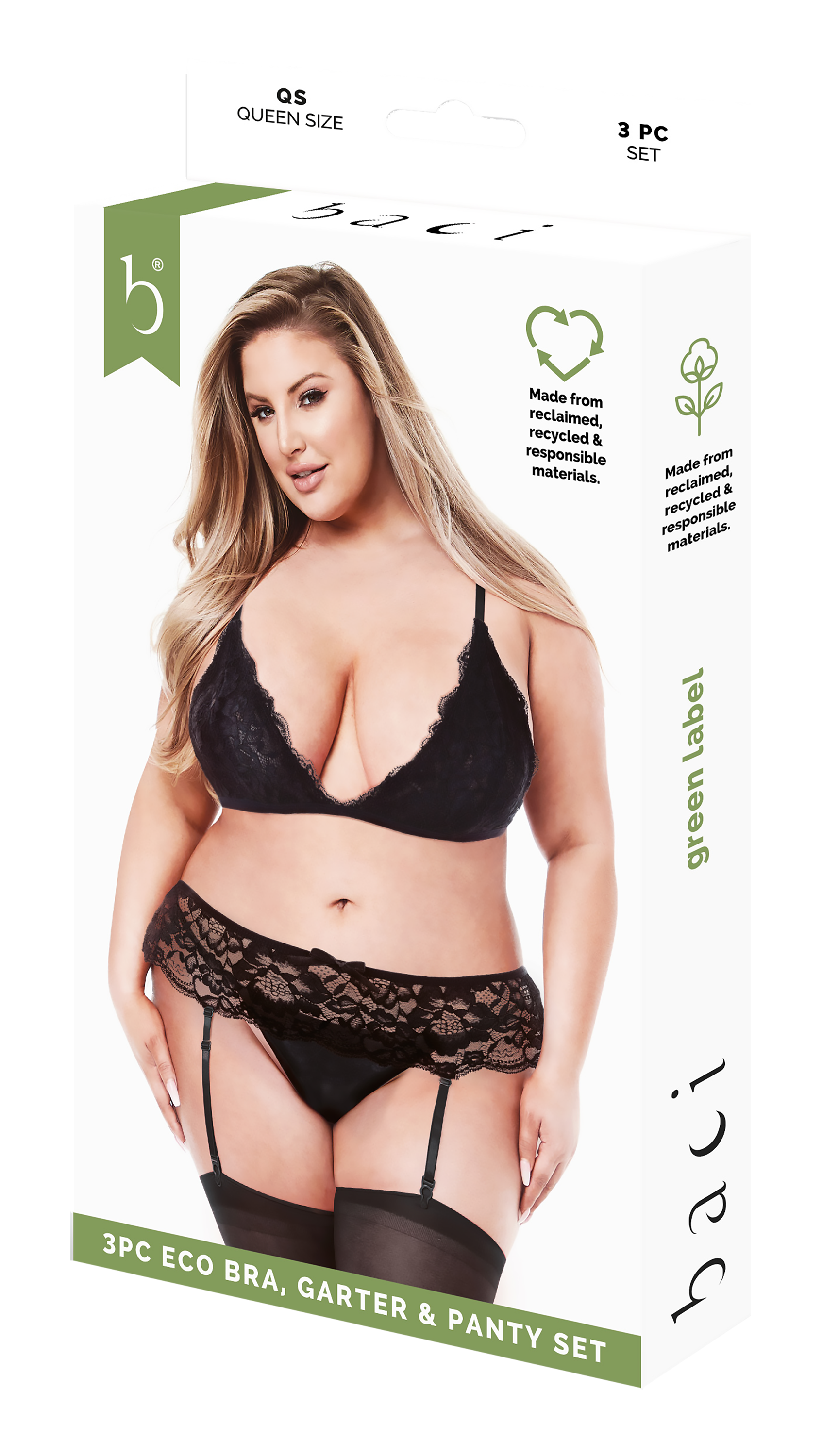 BACI 3 PEZZI REGGISENO, GIARDINIERA E SLIP ECO COMPLETO NERO, QS