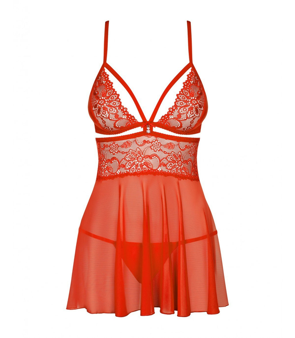838-CAPITOLO-3 BABYDOLL E PERIZOMA ROSSO L/XL